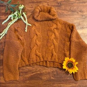 NWOT VICI Cable knit Turtleneck Sweater-rust sz L